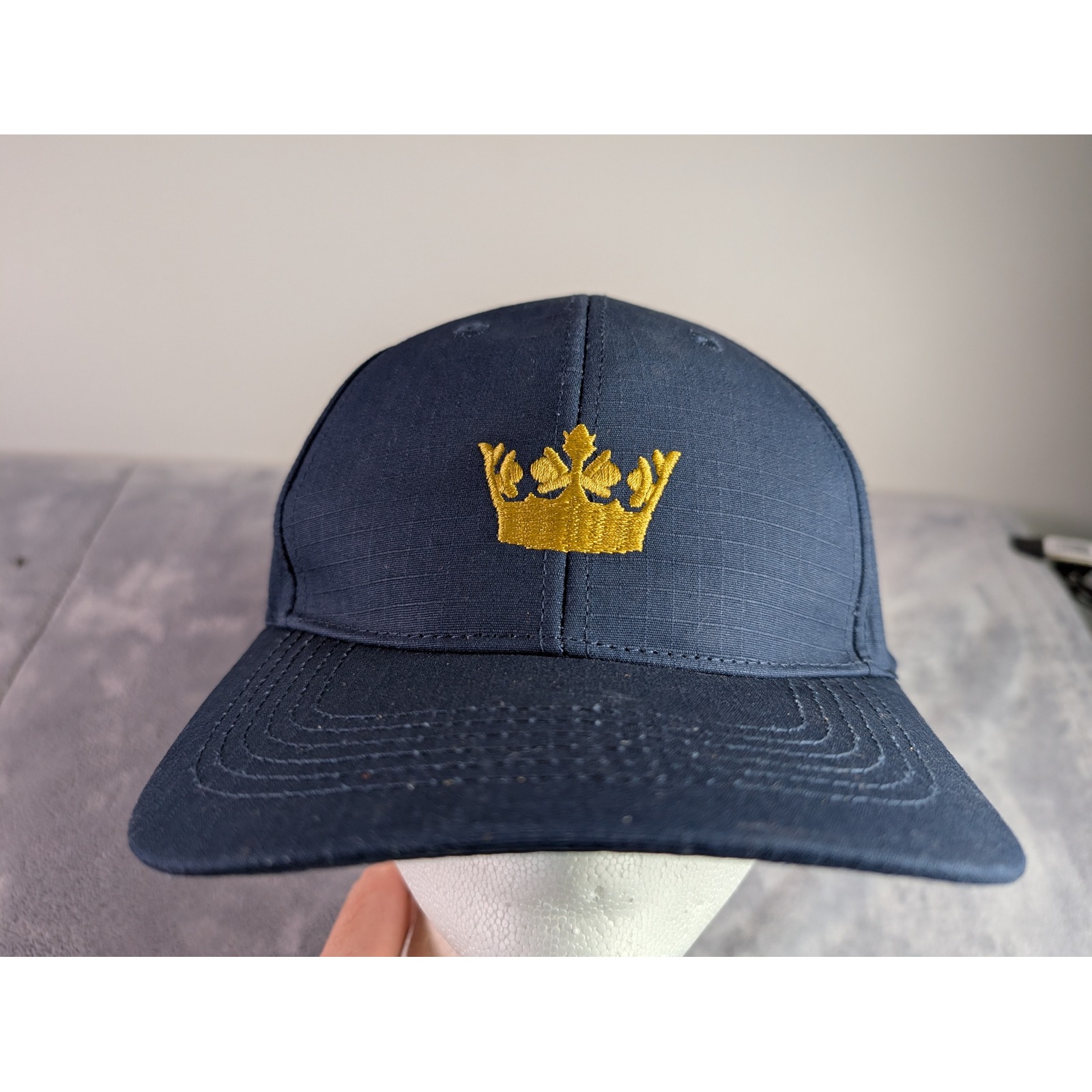 Amawaterways Navy Blue Ripstop Baseball Cap Gold Embroidered Crown Hat Nwt